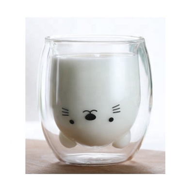 Canecas de leite com alto teor de borosilicato Canecas de chá com parede dupla isoladas Caneca de café de vidro de urso