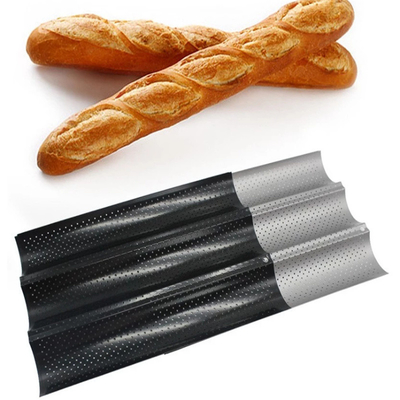 RK Bakeware China Foodservice NSF Moldes perfurados com 3 slots Bandeja de assar baguete Forma de pão francês