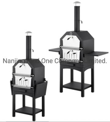 Forno de Pizza a Carvão a Carvão para Uso Doméstico, Exterior, Comercial, Pátio Comercial, Jardim, com Duas Mesas Laterais